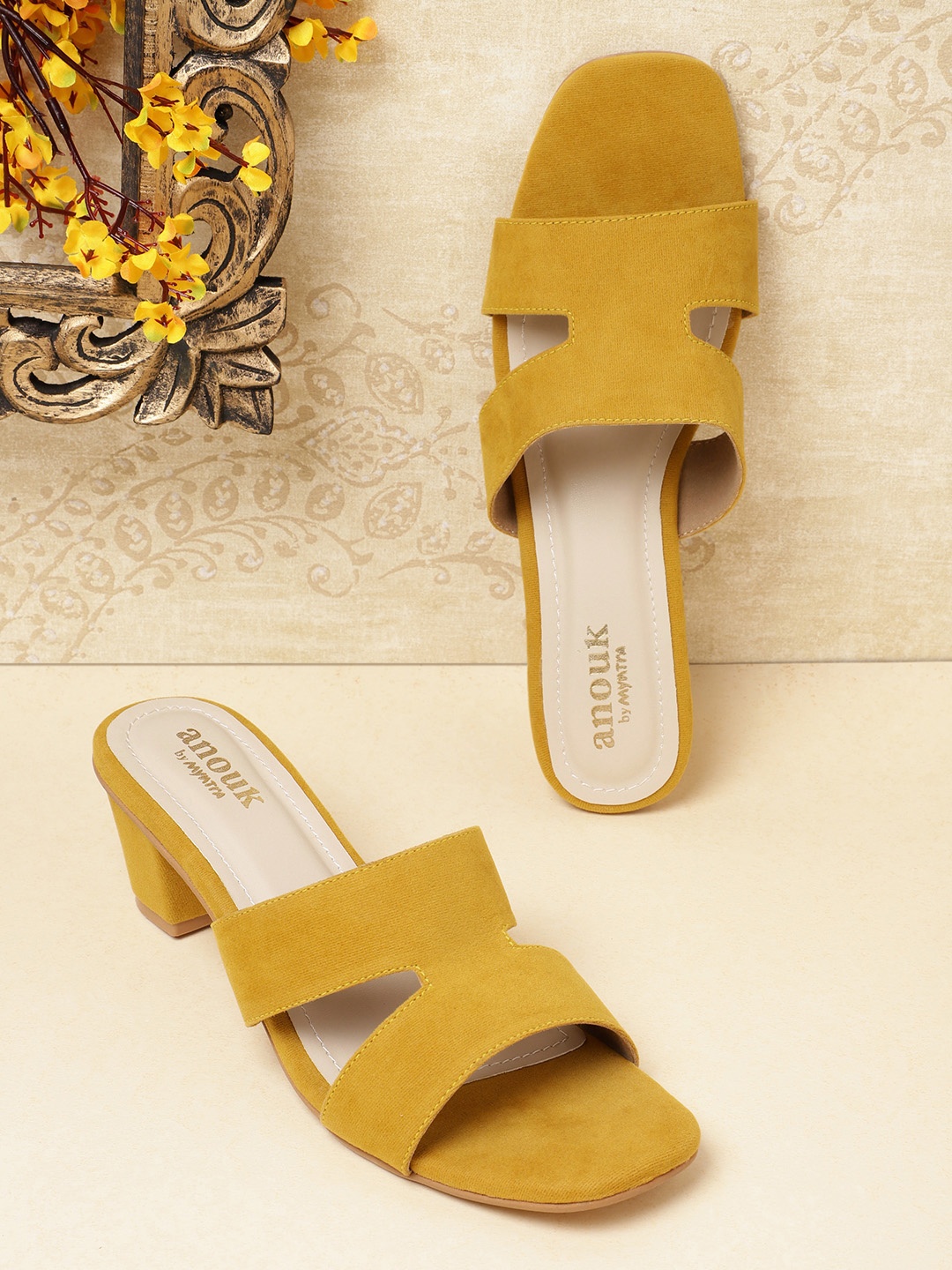 

Anouk Women Yellow Solid Suede Heeled Sandals
