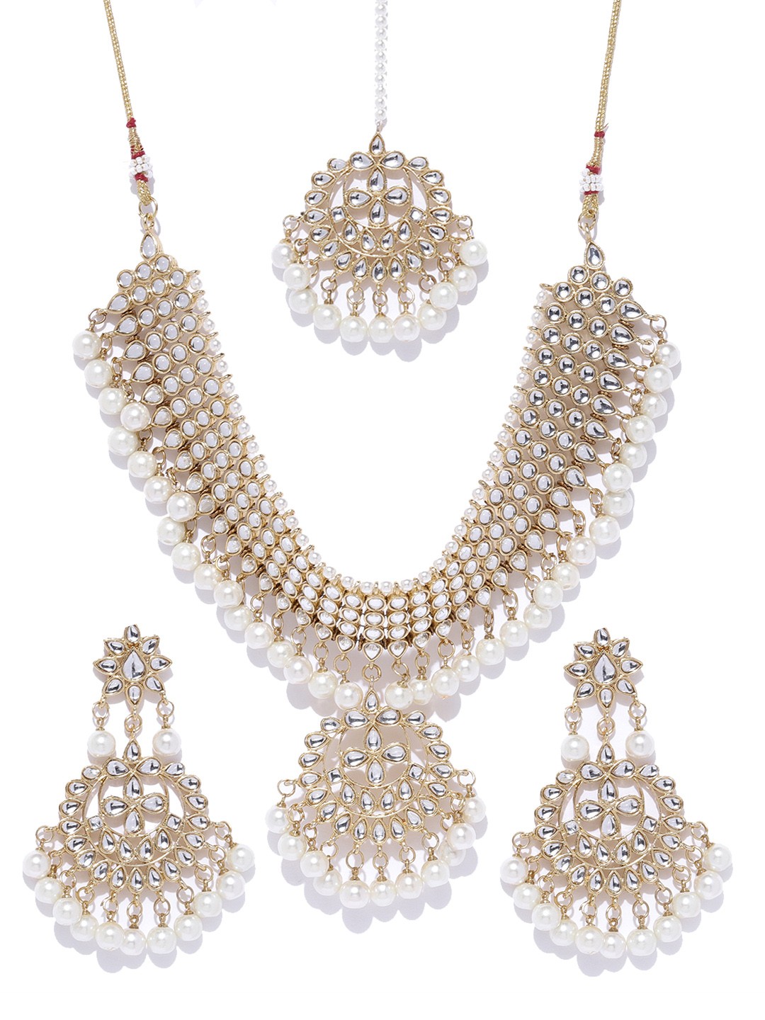 

Zaveri Pearls White Gold-Plated Kundan-Studded & Beaded Jewellery Set