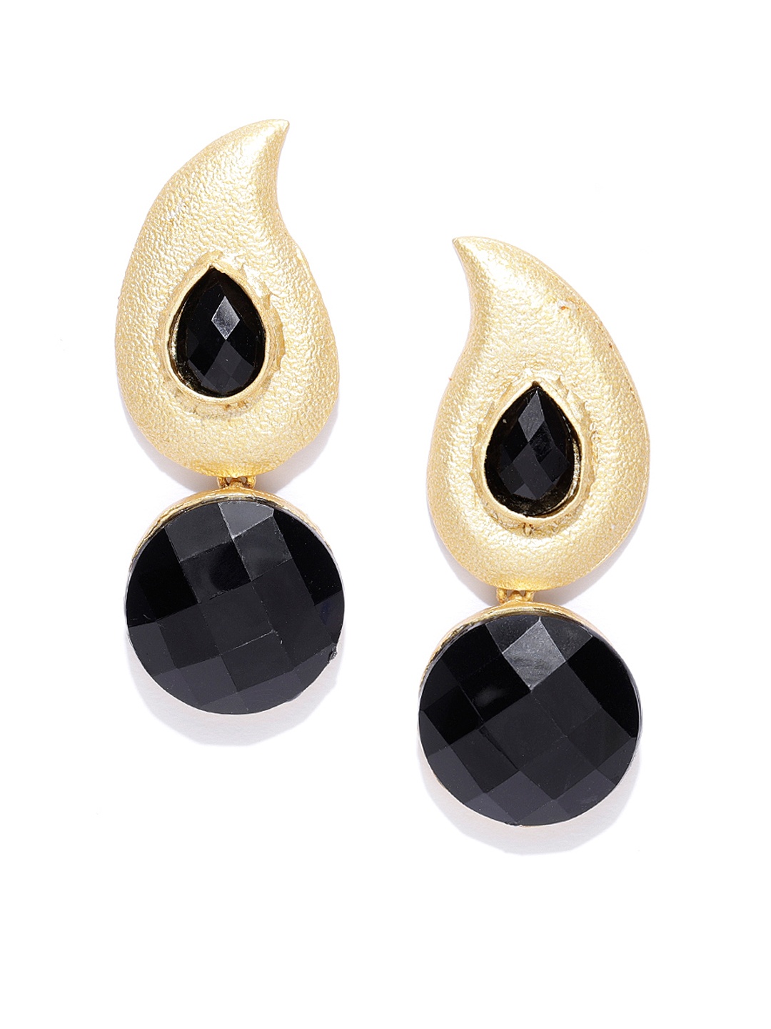 

Zaveri Pearls Black Gold-Plated Paisley-Shaped Drop Earrings