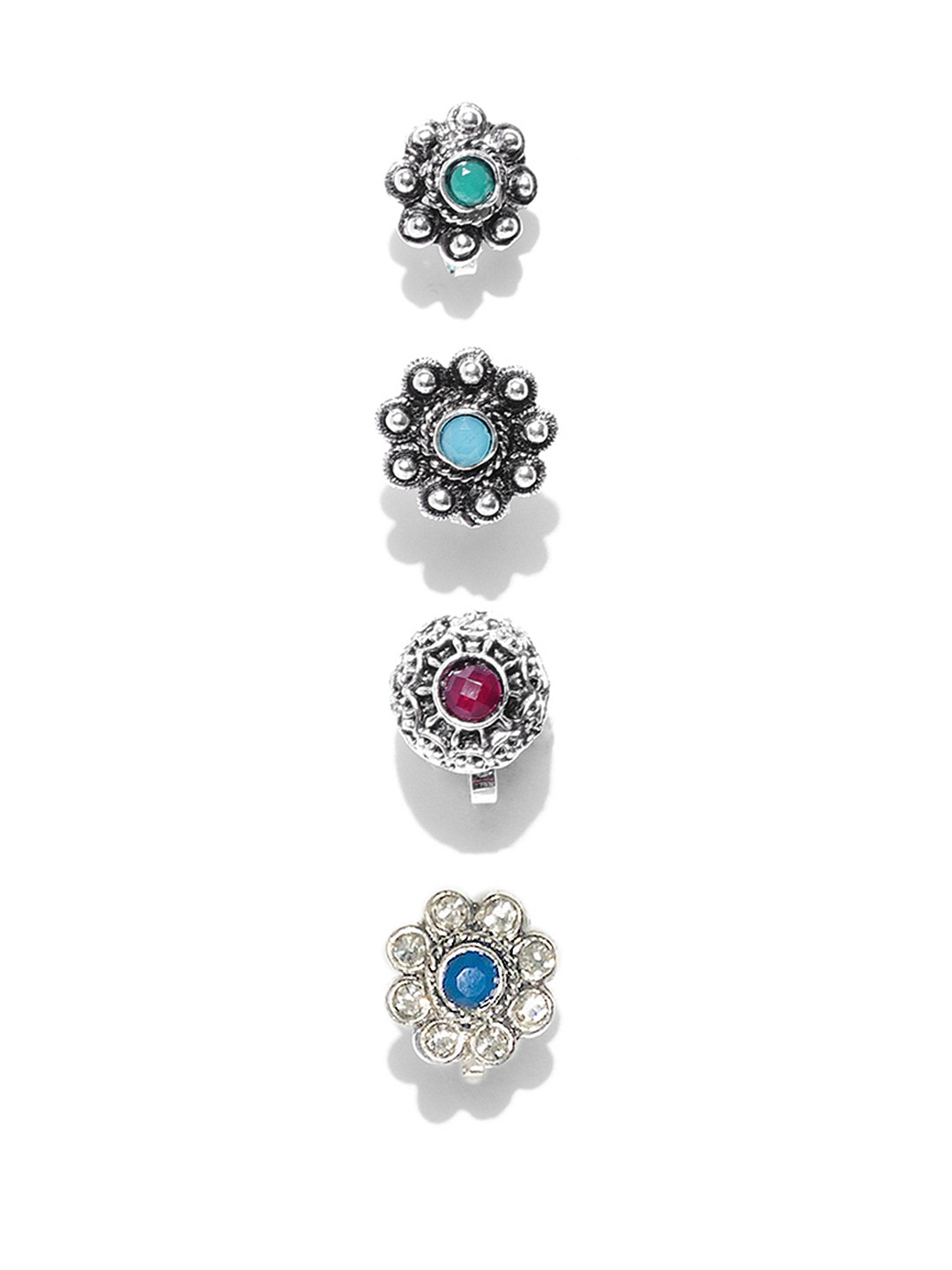 

Zaveri Pearls Set of 4 Oxidised Silver-Plated Nosepins
