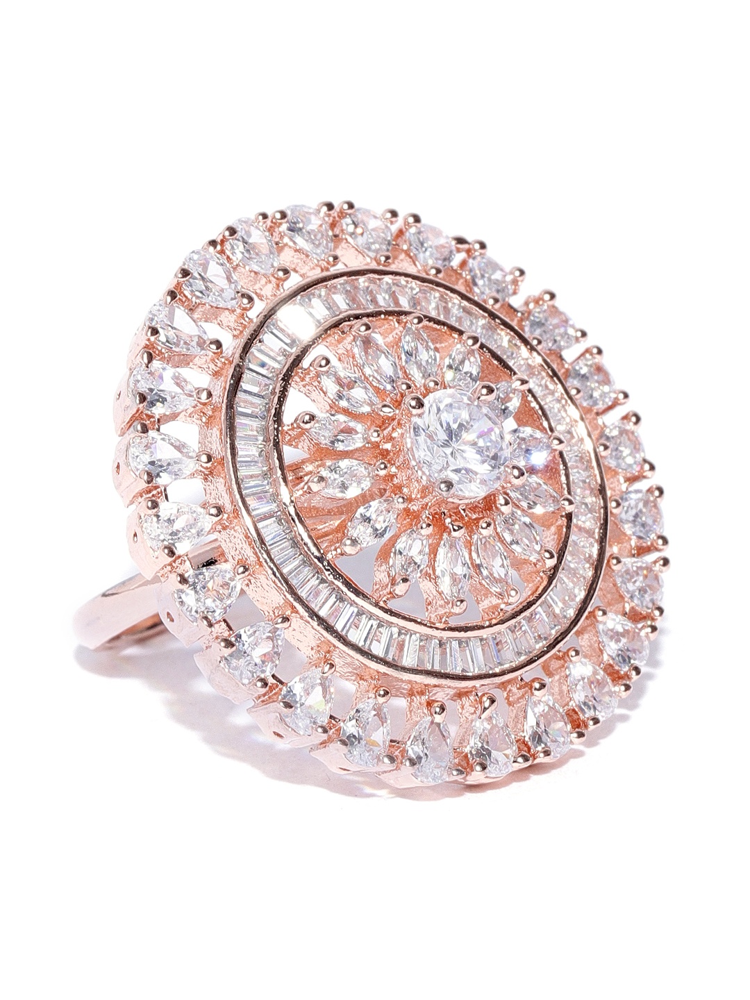 

Zaveri Pearls Rose Gold-Plated CZ Stone-Studded Adjustable Finger Ring