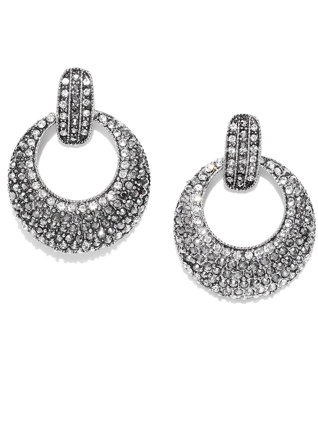 

Zaveri Pearls Oxidised Silver-Plated Crescent Shaped Chandbalis