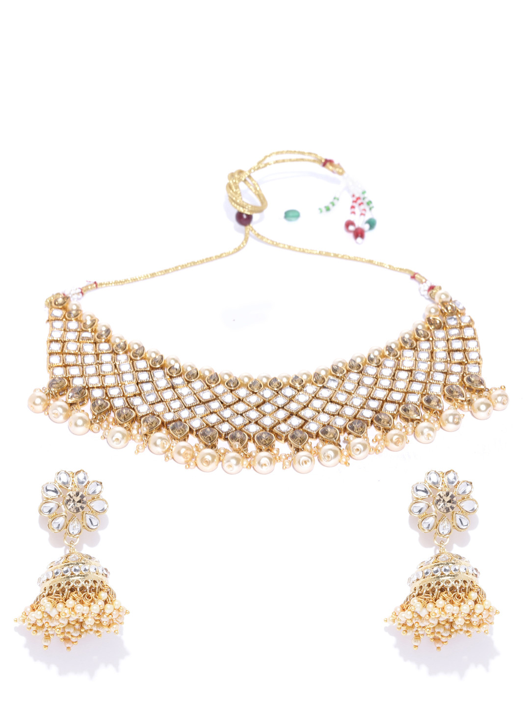 

Zaveri Pearls Off-White Gold-Plated Kundan-Studded & Beaded Jewellery Set