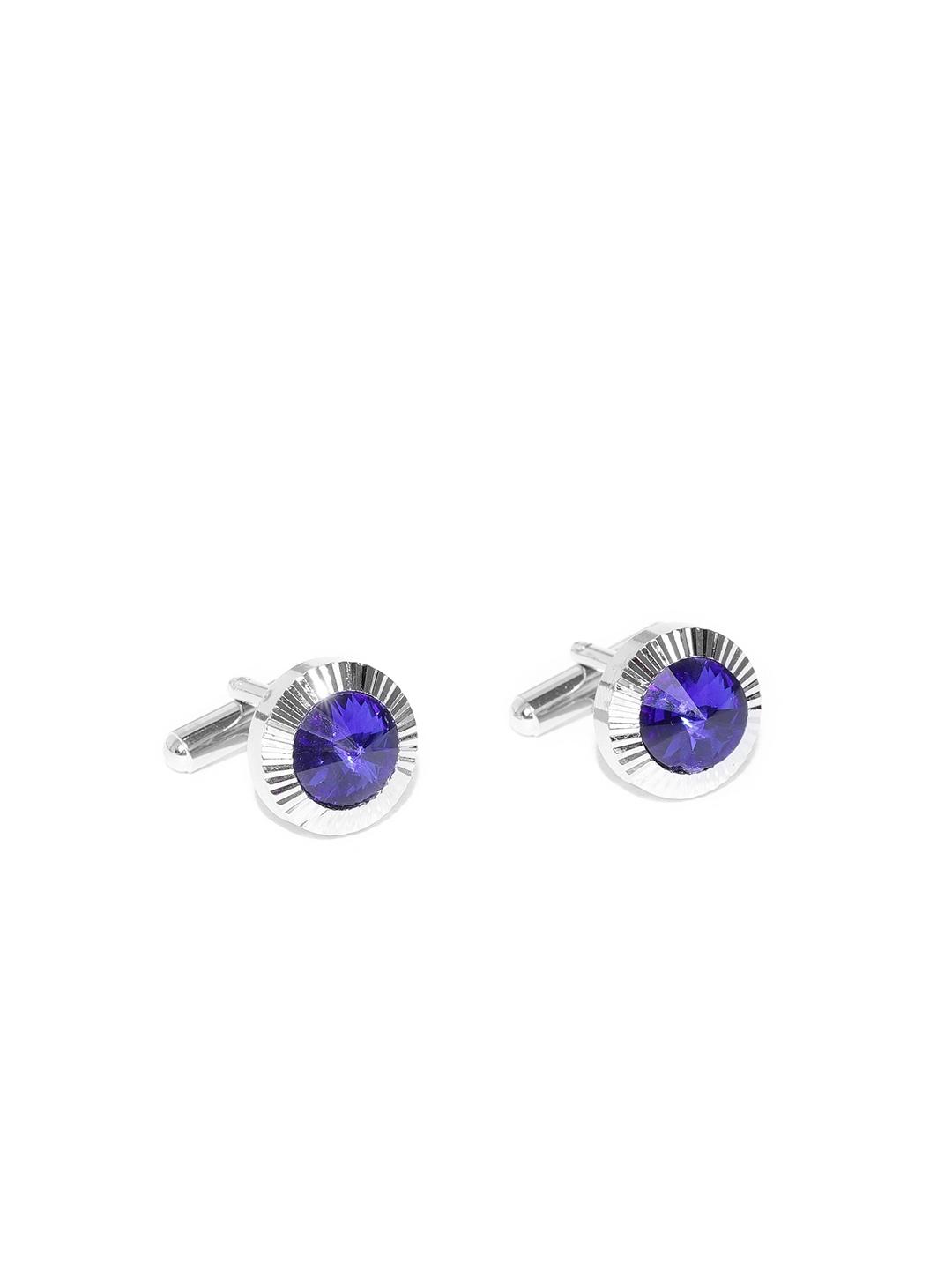 

Zaveri Pearls Silver-Toned & Blue Round Cufflinks