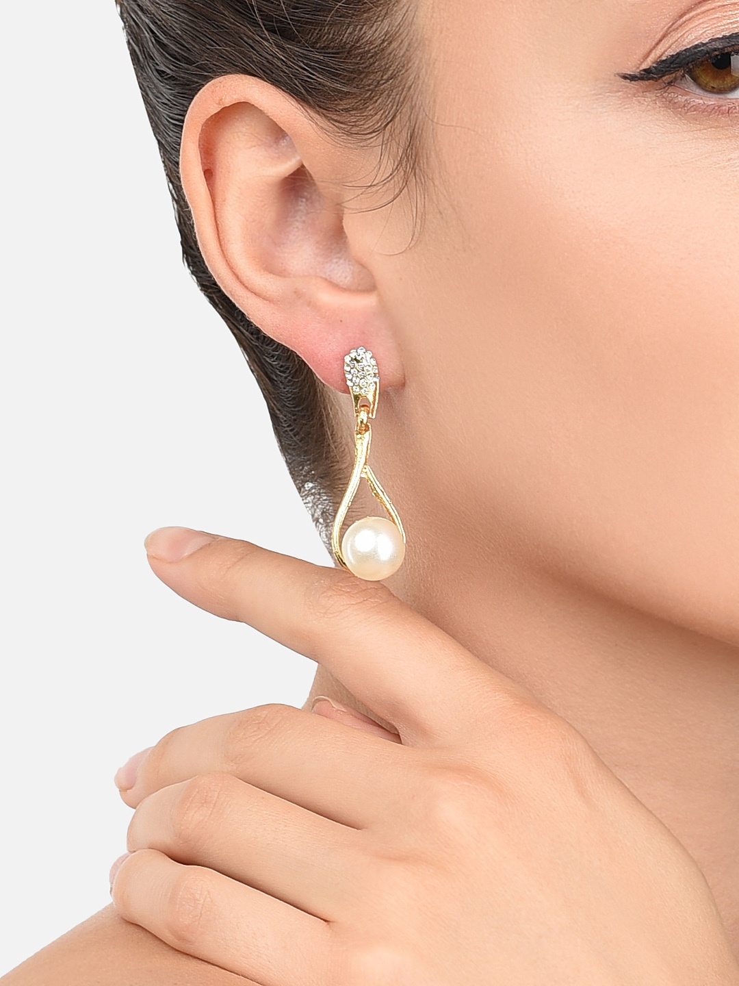 

Zaveri Pearls Off-White Gold-Plated Contemporary Drop Earrings