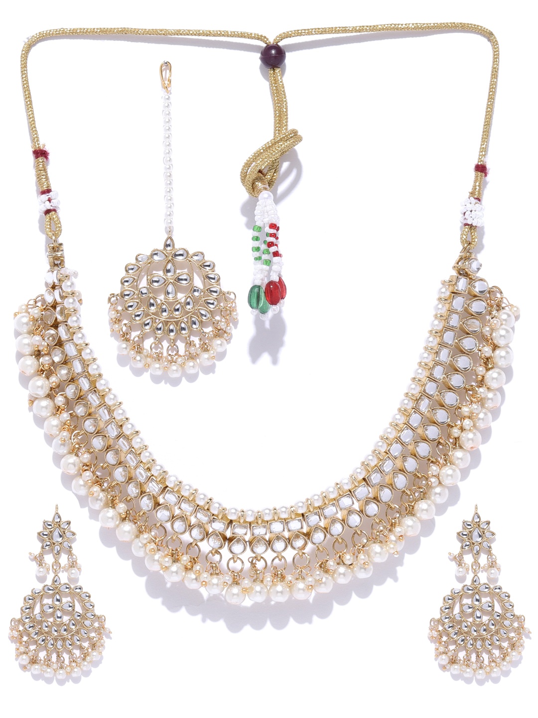 

Zaveri Pearls White Gold-Plated Kundan-Studded & Beaded Jewellery Set
