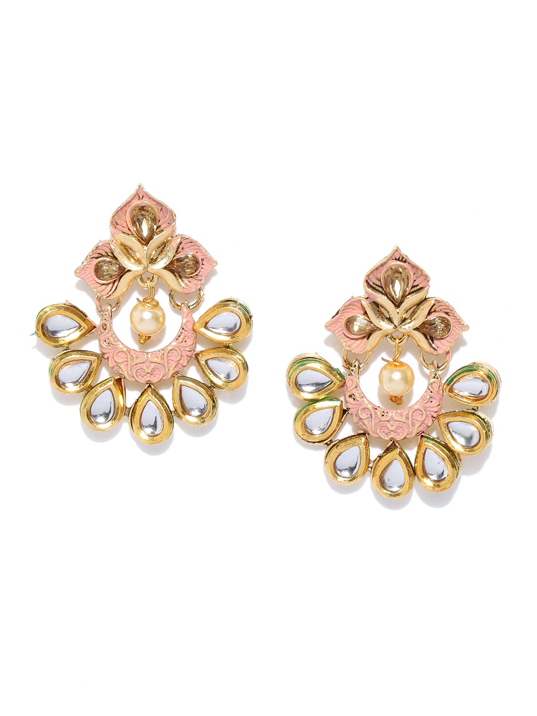 

Zaveri Pearls Pink Gold-Plated Kundan-Studded Classic Drop Earrings