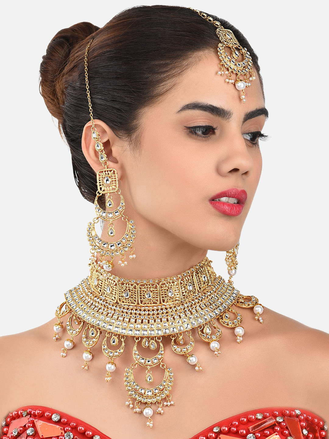 

Zaveri Pearls Gold-Plated Kundan-Studded Beaded Jewellery Set