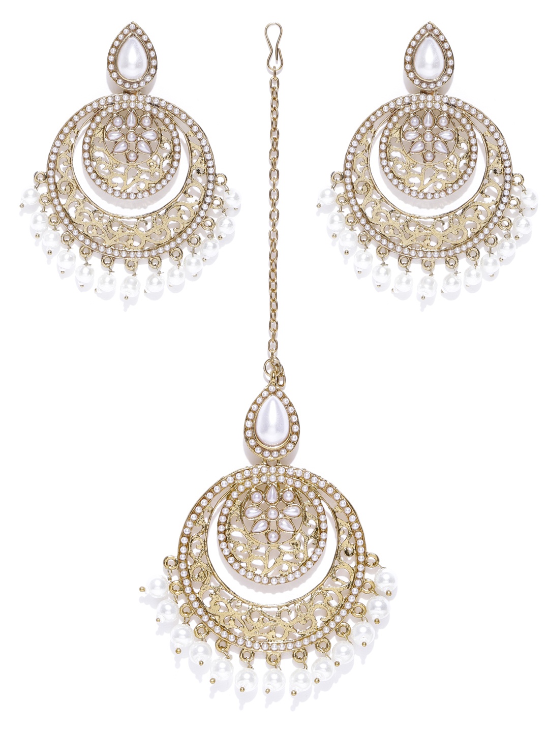 

Zaveri Pearls Off- White Gold-Plated Beaded Jewellery Set