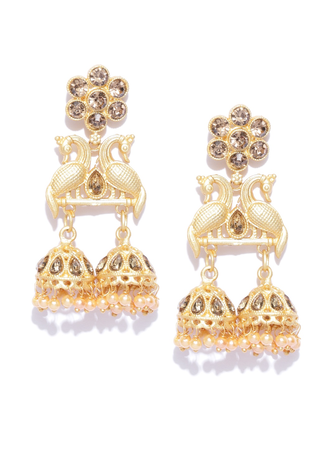 

Zaveri Pearls Off-White Gold-Plated Peacock Shaped Jhumkas