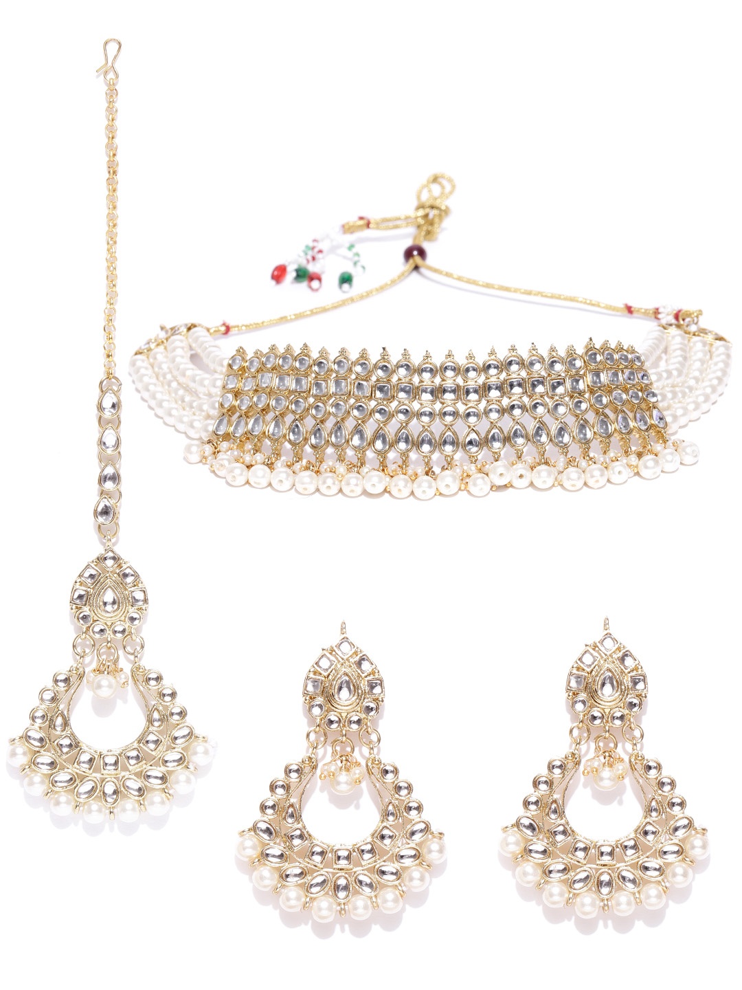 

Zaveri Pearls Off-White Gold-Plated Kundan-Studded Beaded Jewellery Set