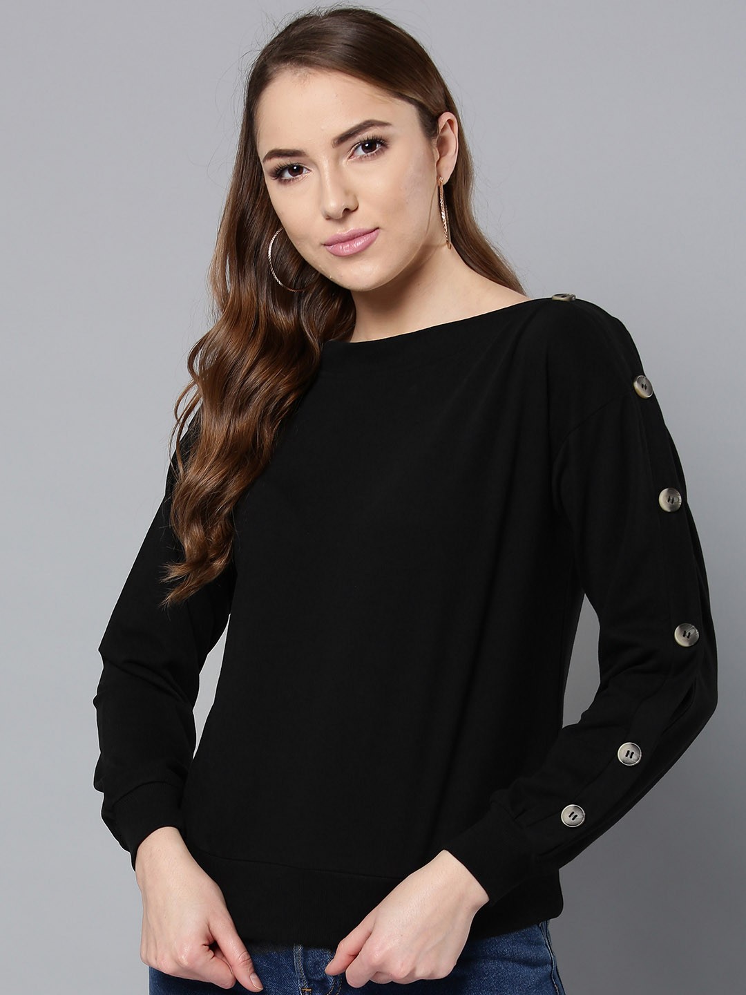 

Harpa Women Black Solid Sweatshirt
