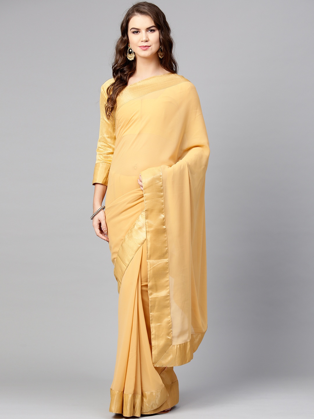 

Saree mall Beige Solid Saree