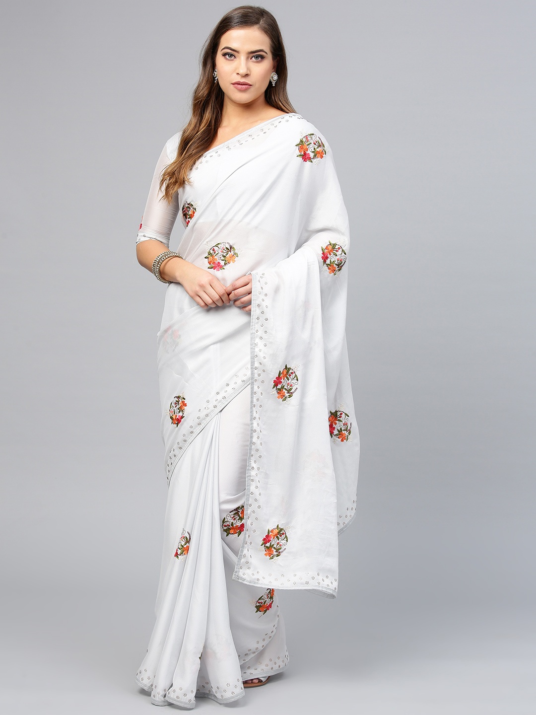 

Saree mall Grey Embroidered Saree