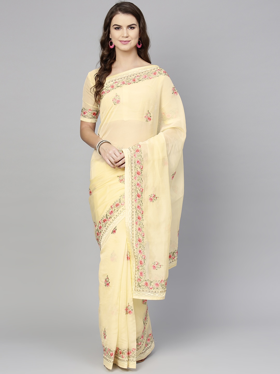 

Saree mall Cream-Coloured Embroidered Saree