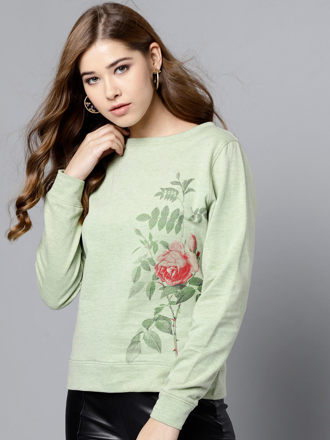 

RARE Women Green Printed Sweatshirt