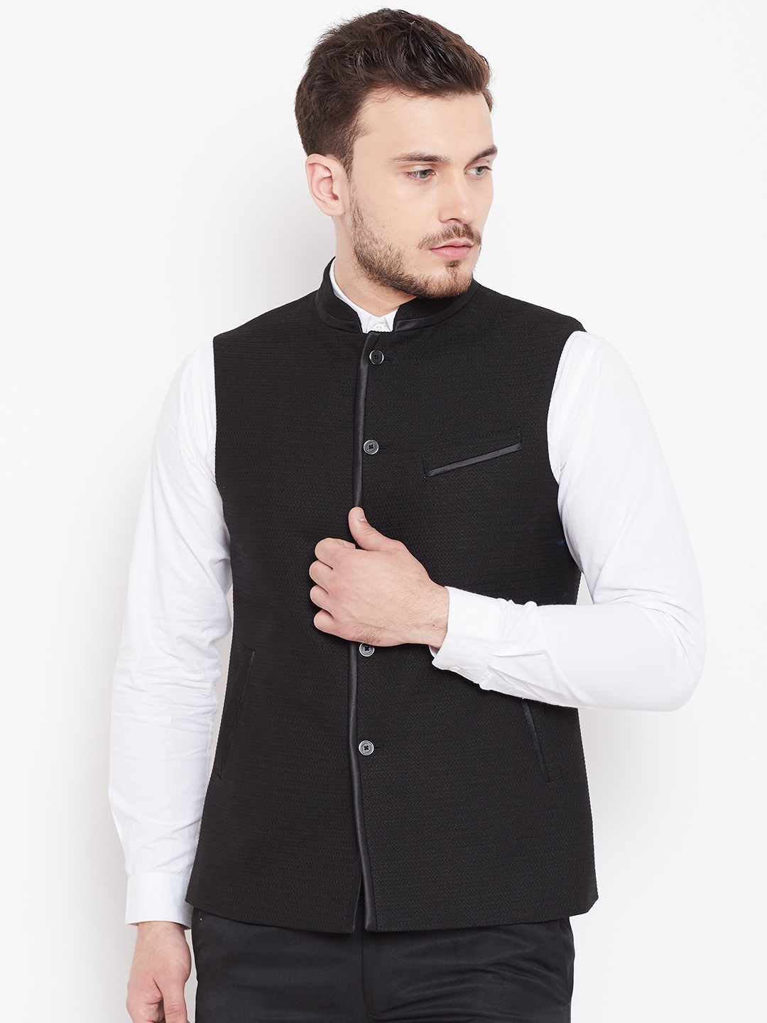 

Blackberrys Men Black Textured Nehru Jacket