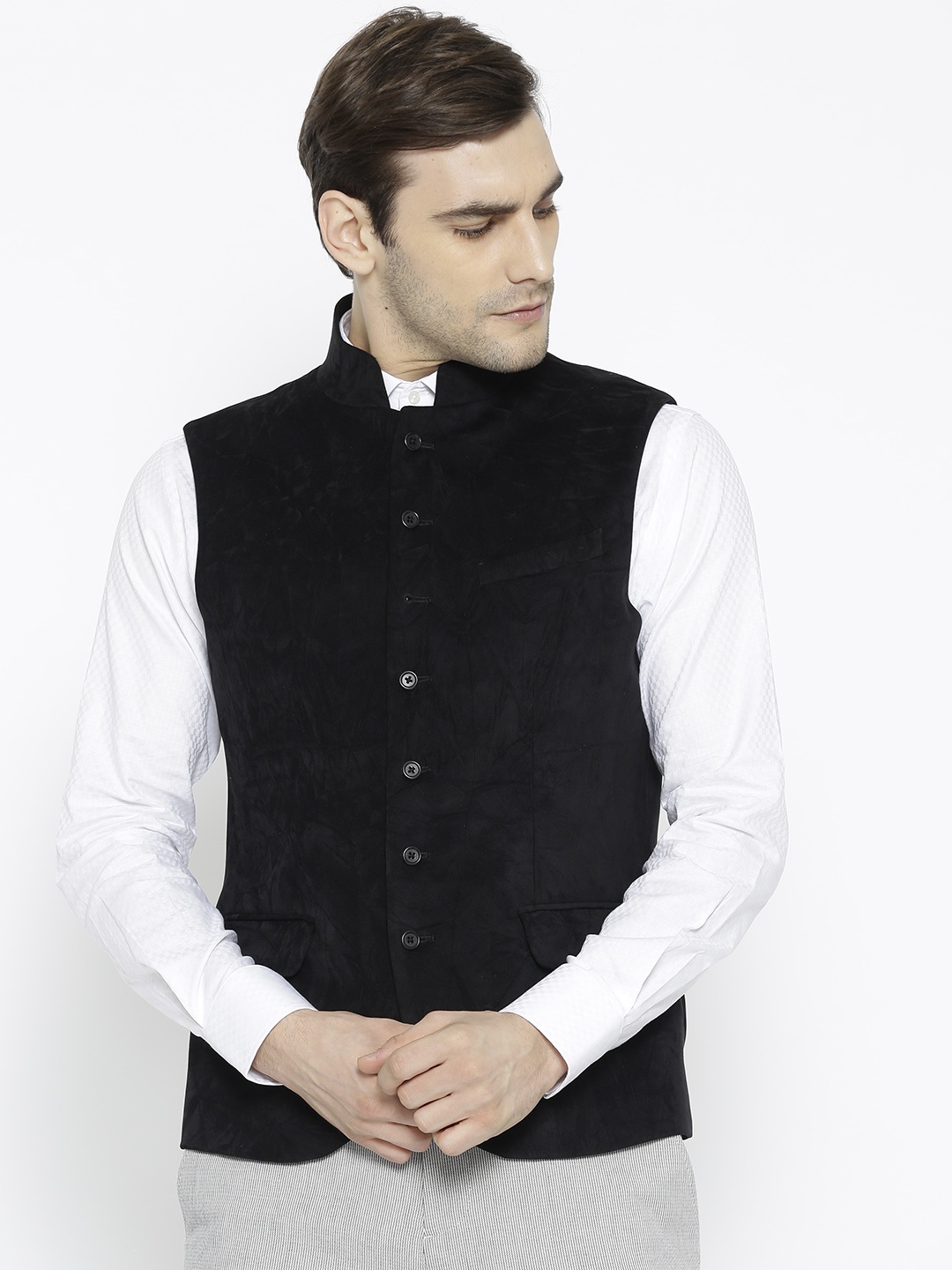 

Blackberrys Men Black Solid Slim Fit Nehru Jacket