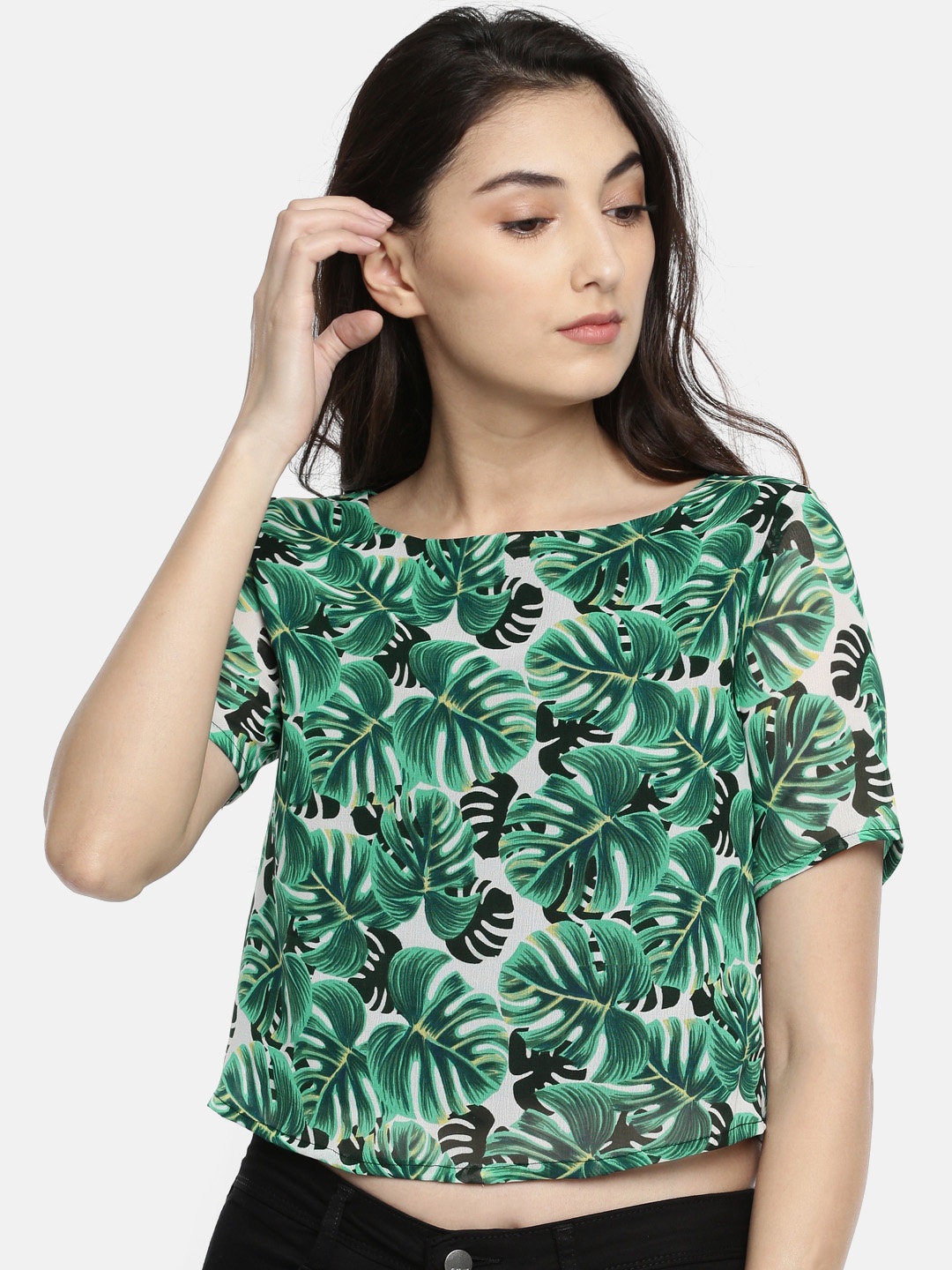 

ROVING MODE Women Green Printed Top