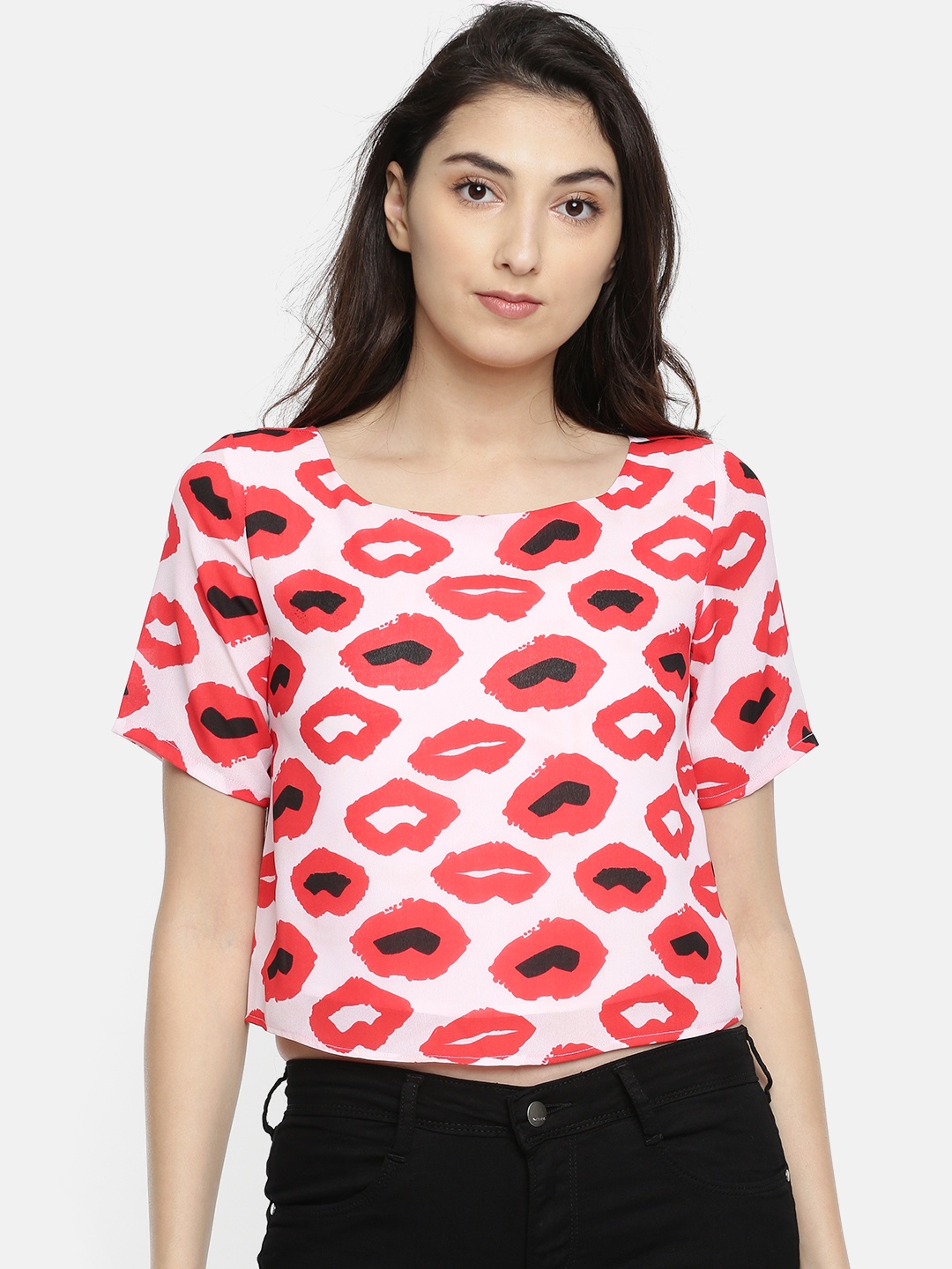 

ROVING MODE Women Off-White & Red Printed Top