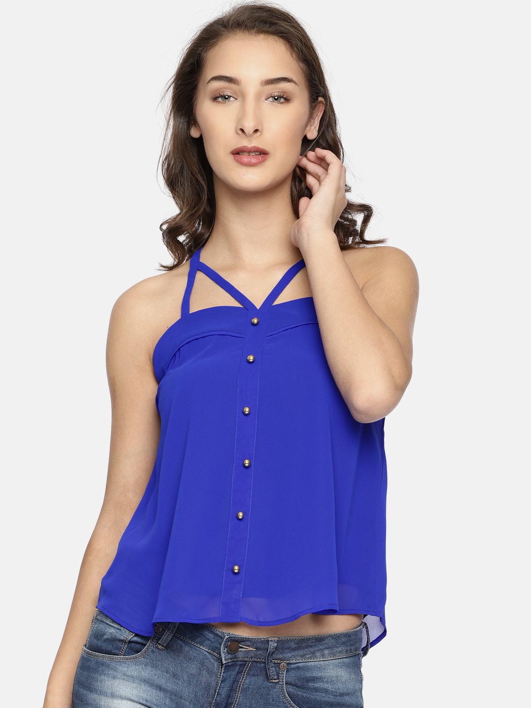 

ROVING MODE Women Blue Solid Top