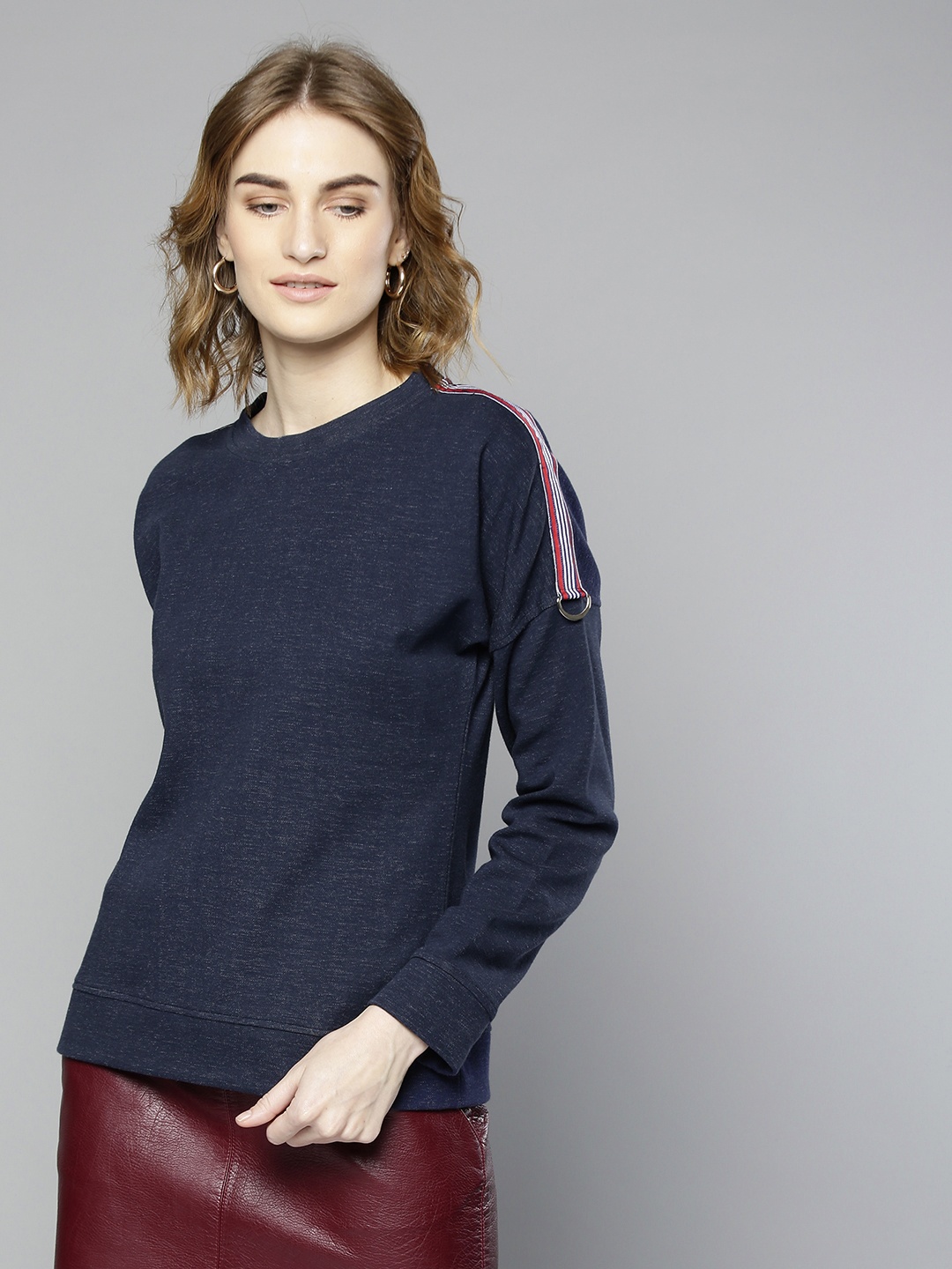 

Marie Claire Women Navy Blue Solid Sweatshirt