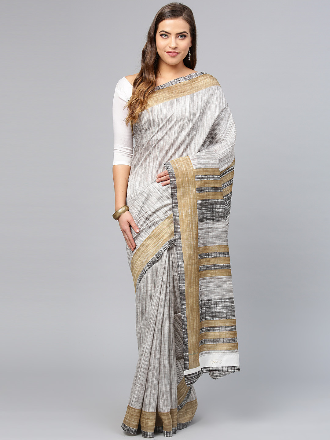 

Saree mall Grey Striped Bhagalpuri Saree