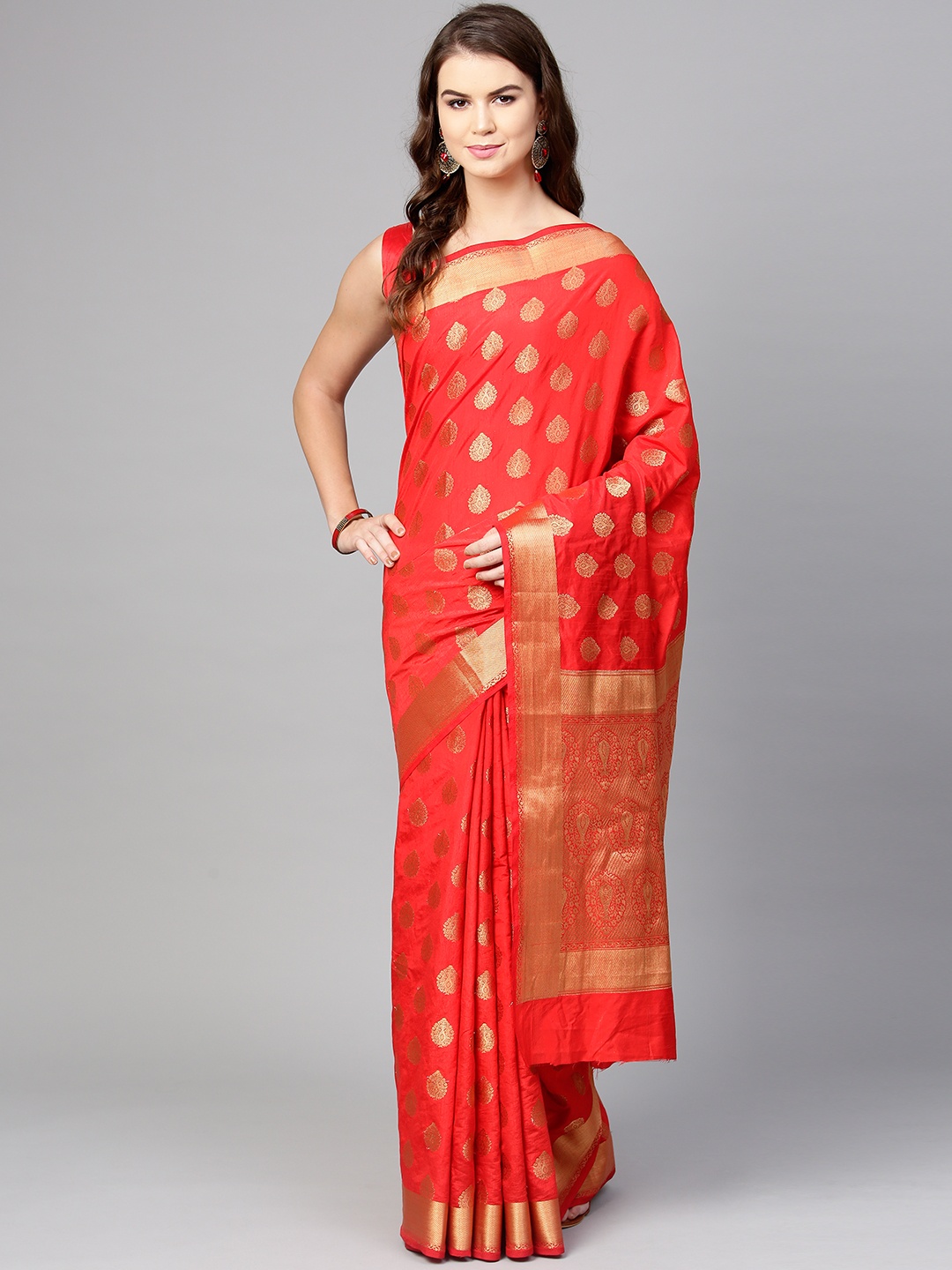 

Saree mall Red & Golden Woven Design Kanjeevaram Saree