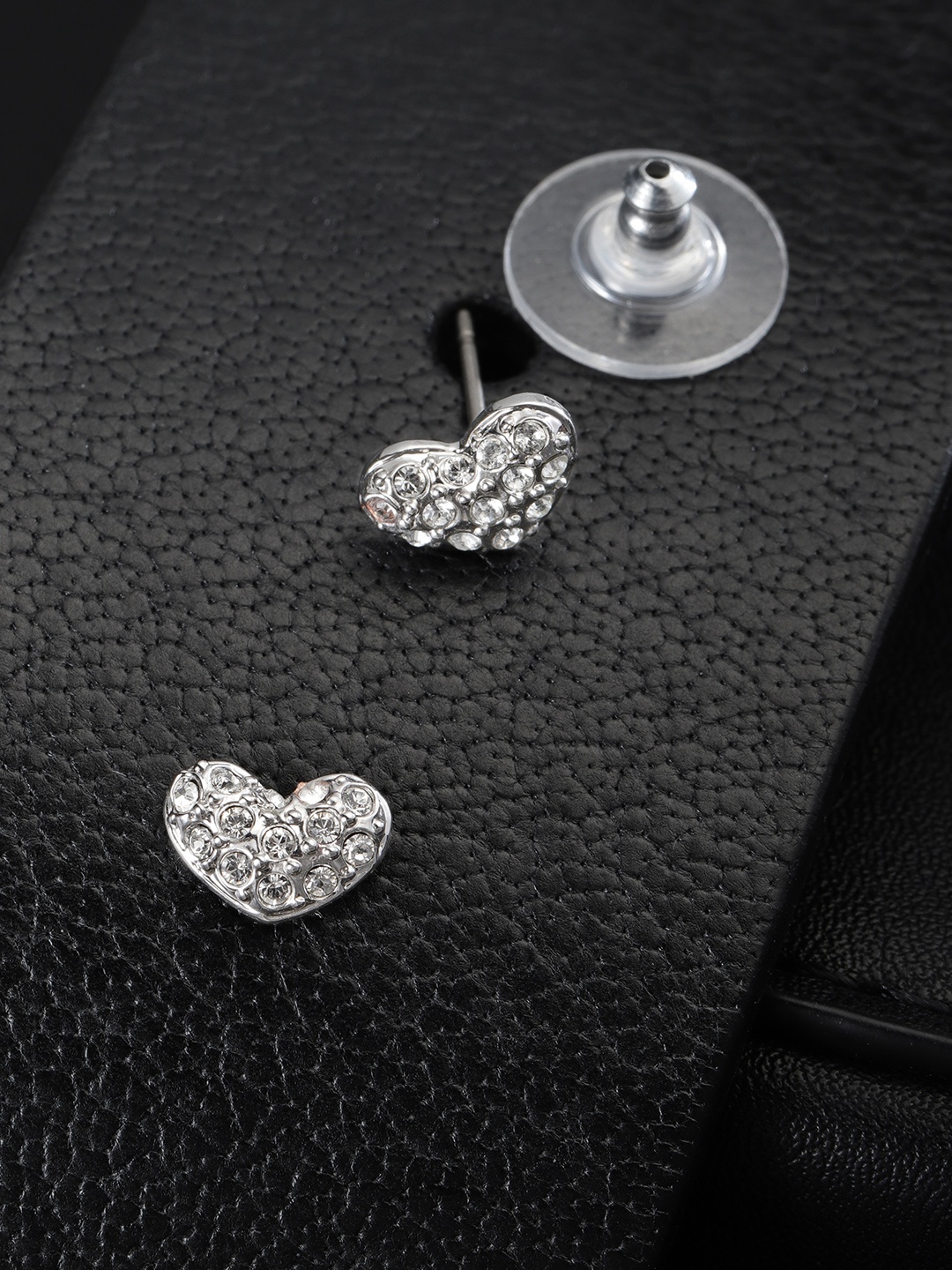 

Carlton London Silver-Toned Stone Studded Heart Shaped Studs