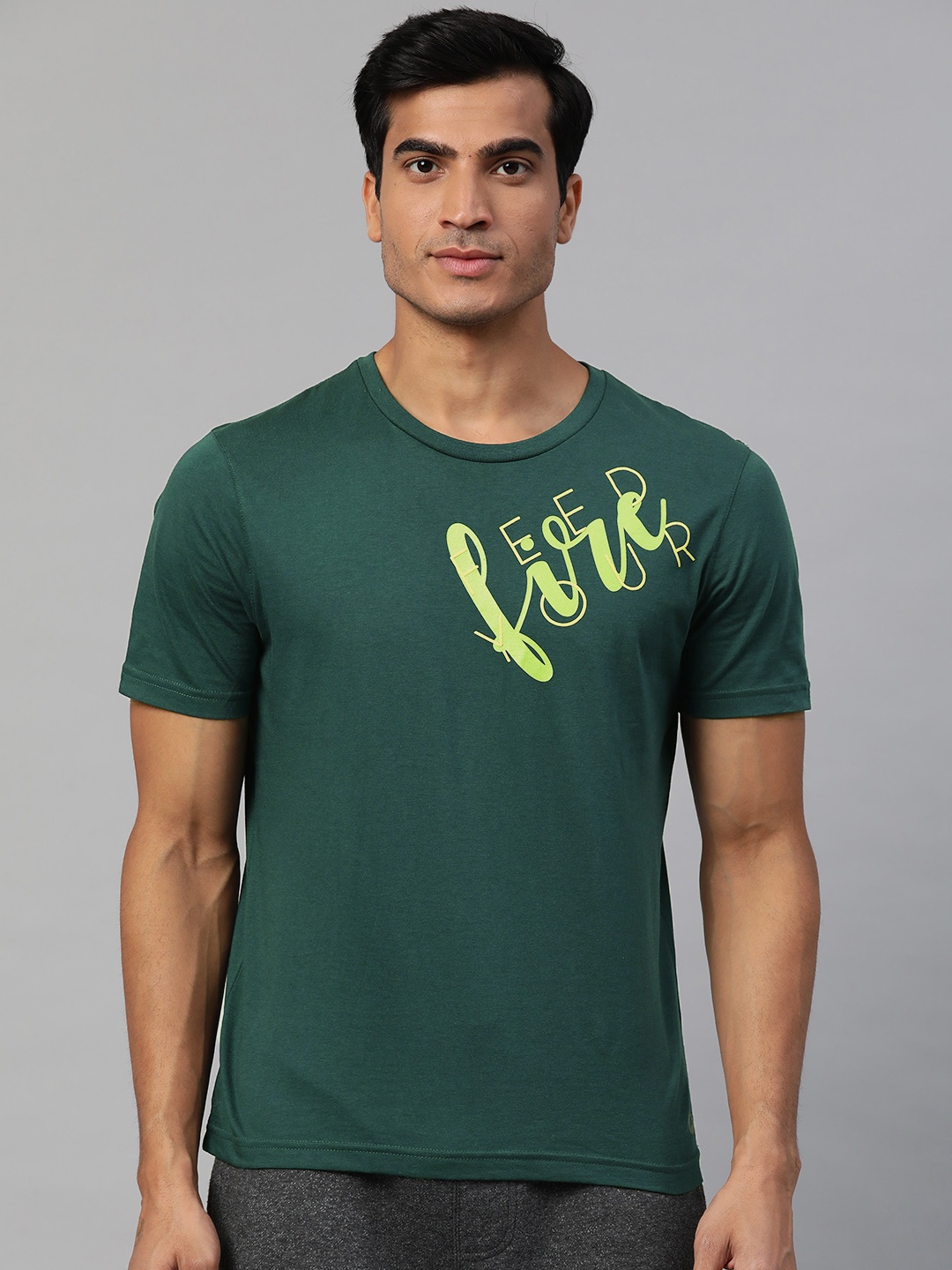 

Alcis Men Green Printed Round Neck Yoga T-shirt