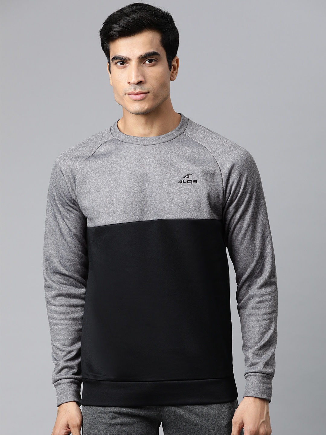 

Alcis Men Black & Grey Colourblocked Sweatshirt