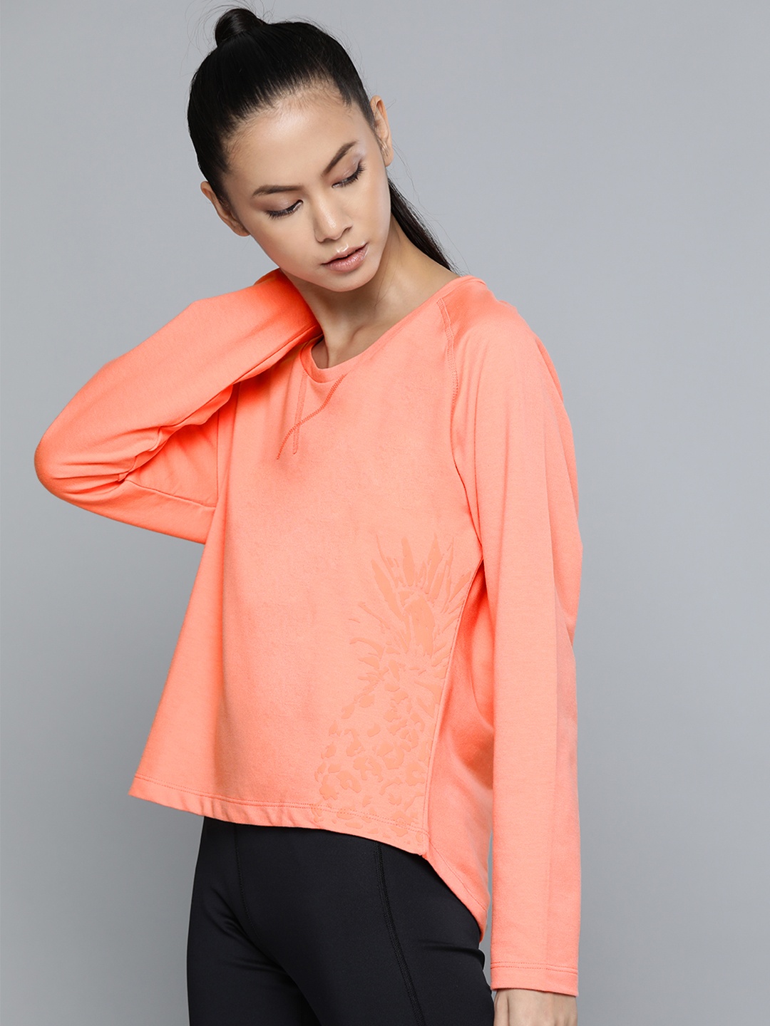 

Alcis Women Peach-Coloured Graphic Printed Yoga T-Shirt