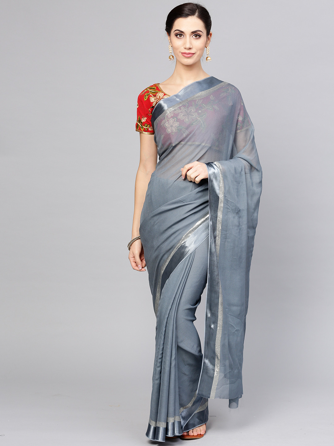 

Saree mall Grey Solid Saree