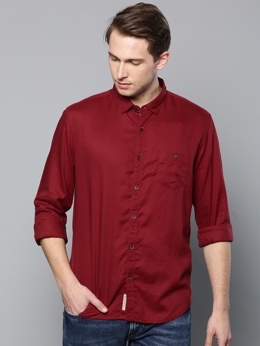 

Louis Philippe Jeans Men Maroon Super Slim Fit Solid Casual Shirt