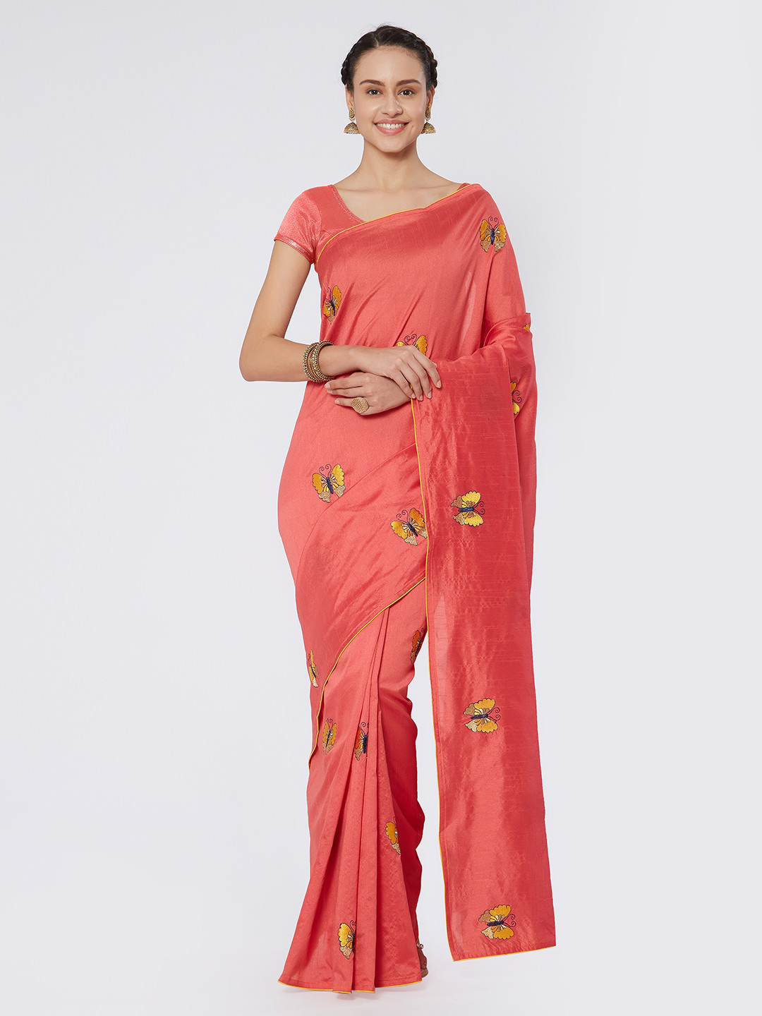 

Kvsfab Coral Embroidered Silk Blend Saree