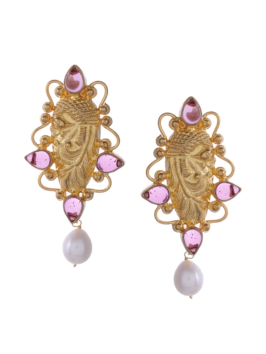 

Silvermerc Designs Gold-Plated & Pink Handcrafted Contemporary Drop Earrings
