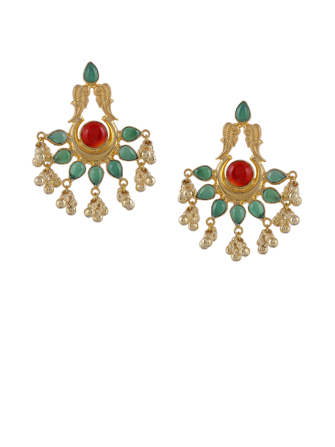 

Silvermerc Designs Gold-Plated & Green Crescent Shaped Handcrafted Chandbalis