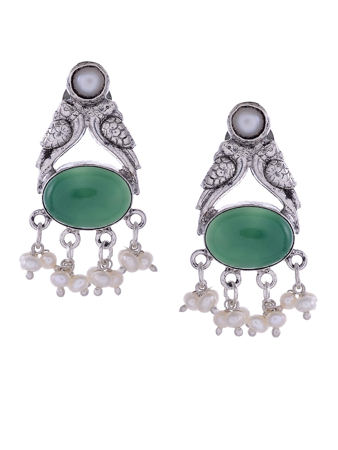 

Silvermerc Designs Silver-Toned & Green Circular Studs