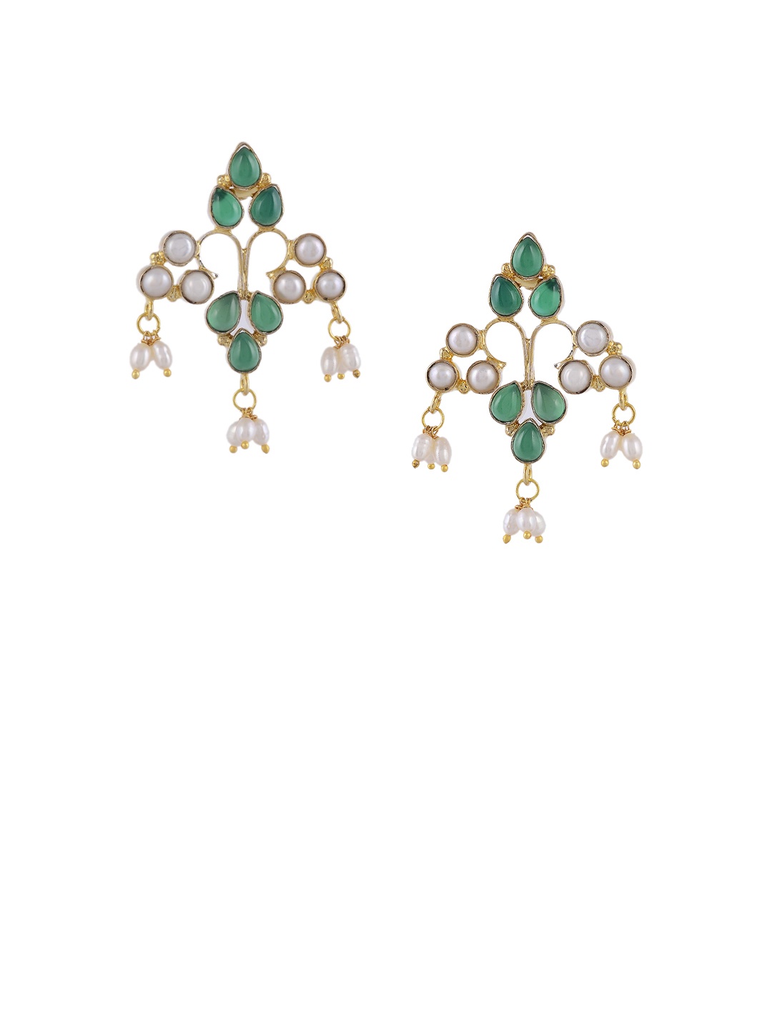 

Silvermerc Designs Gold-Plated & Green Circular Handcrafted Drop Earrings