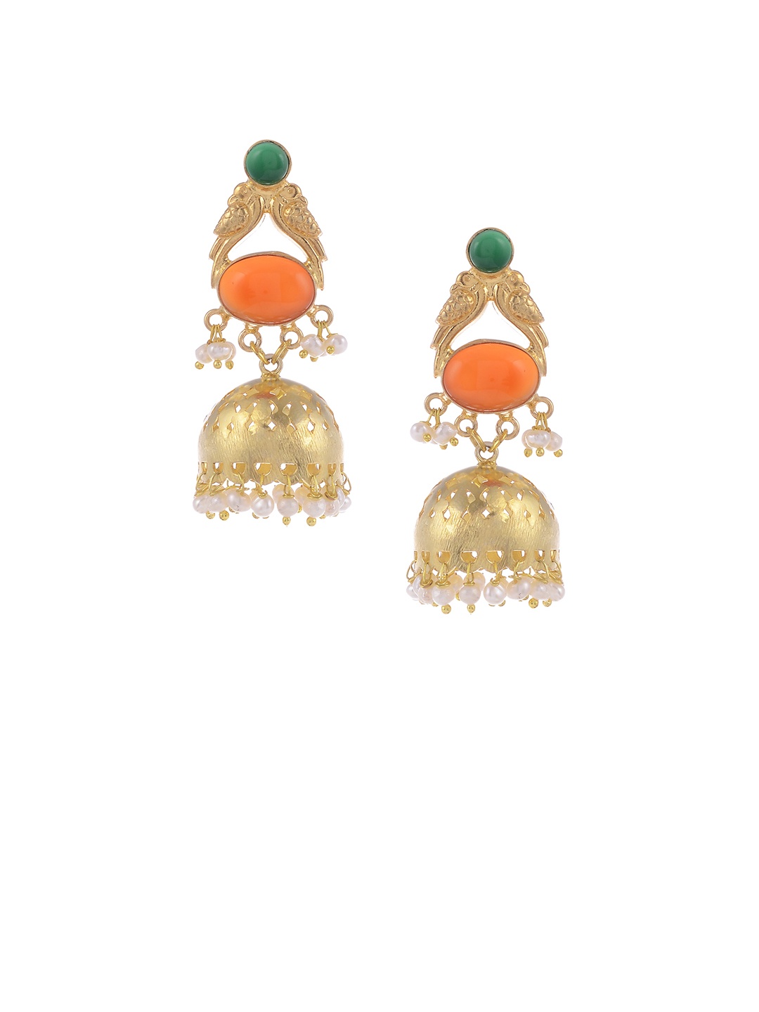 

Silvermerc Designs Gold-Plated & Orange Handcrafted Jhumkas