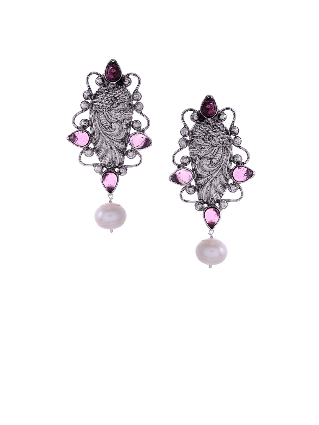 

Silvermerc Designs Silver-Toned Peacock Shaped Drop Earrings