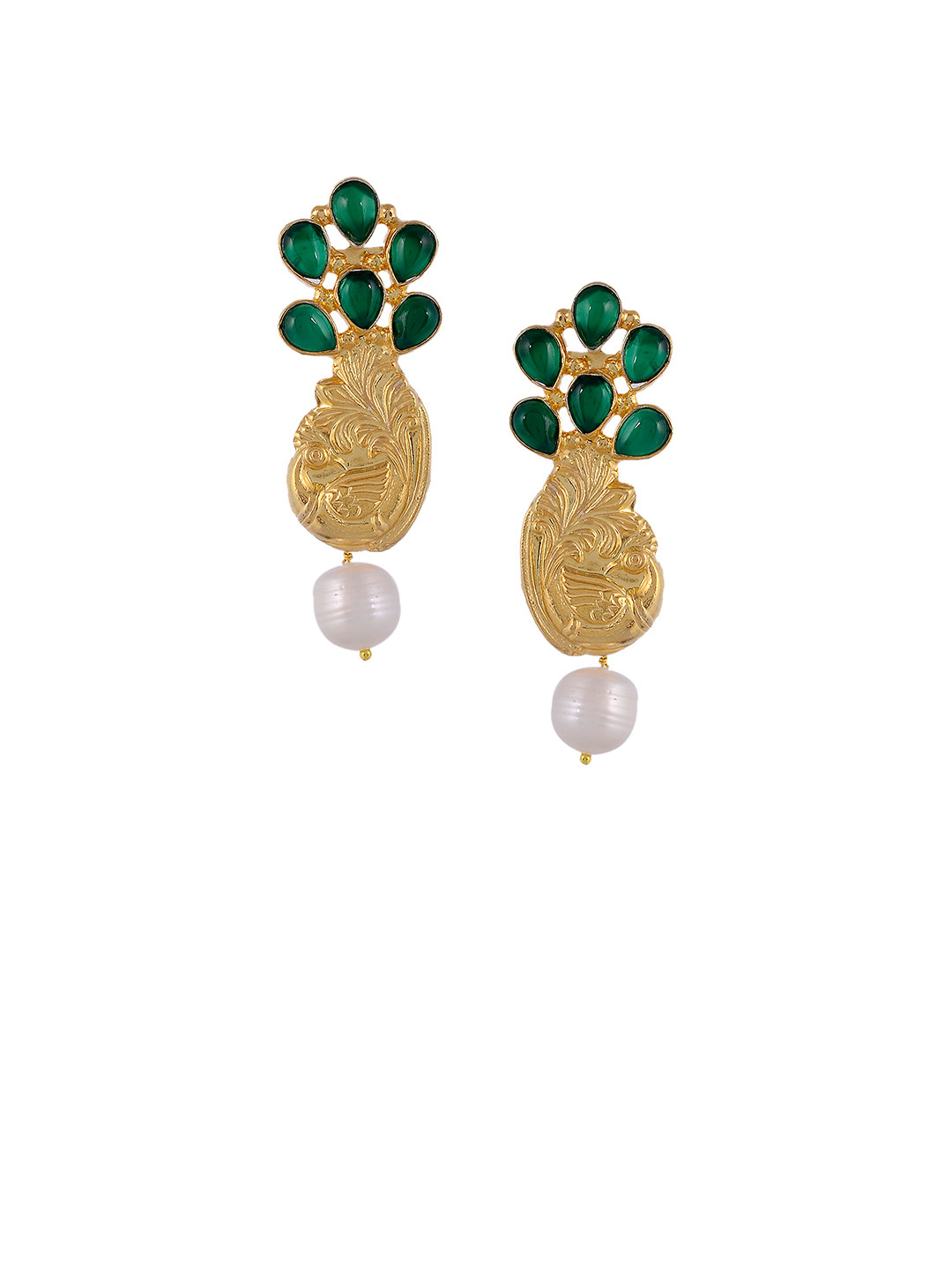 

Silvermerc Designs Gold-Plated & Green Peacock Shaped Handcrafted Drop Earrings