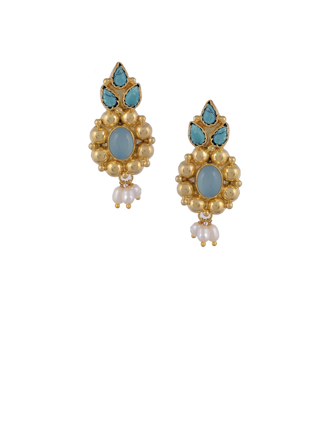 

Silvermerc Designs Gold-Plated & White Circular Handcrafted Drop Earrings