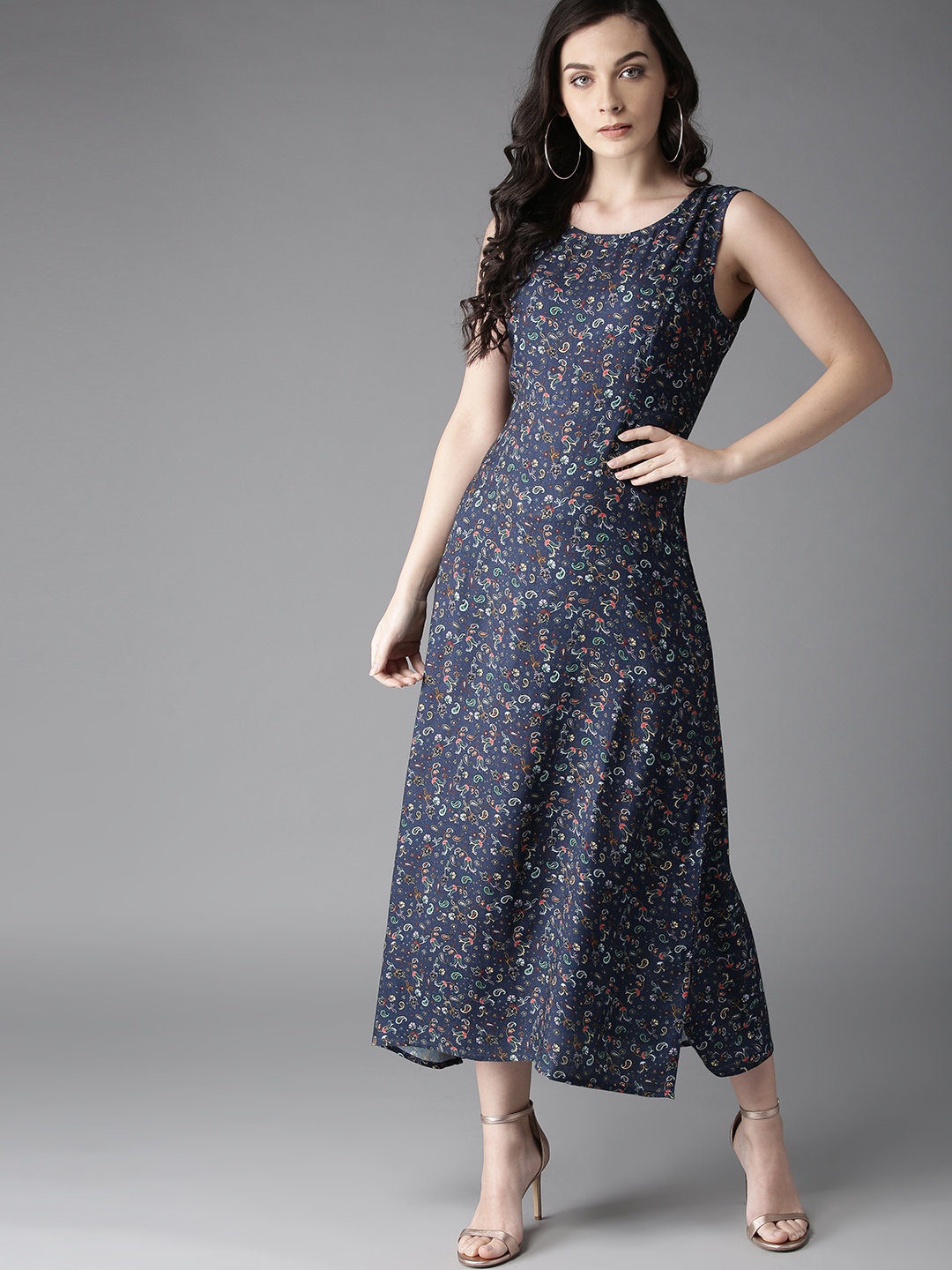

Moda Rapido Women Navy Blue Printed Maxi Dress
