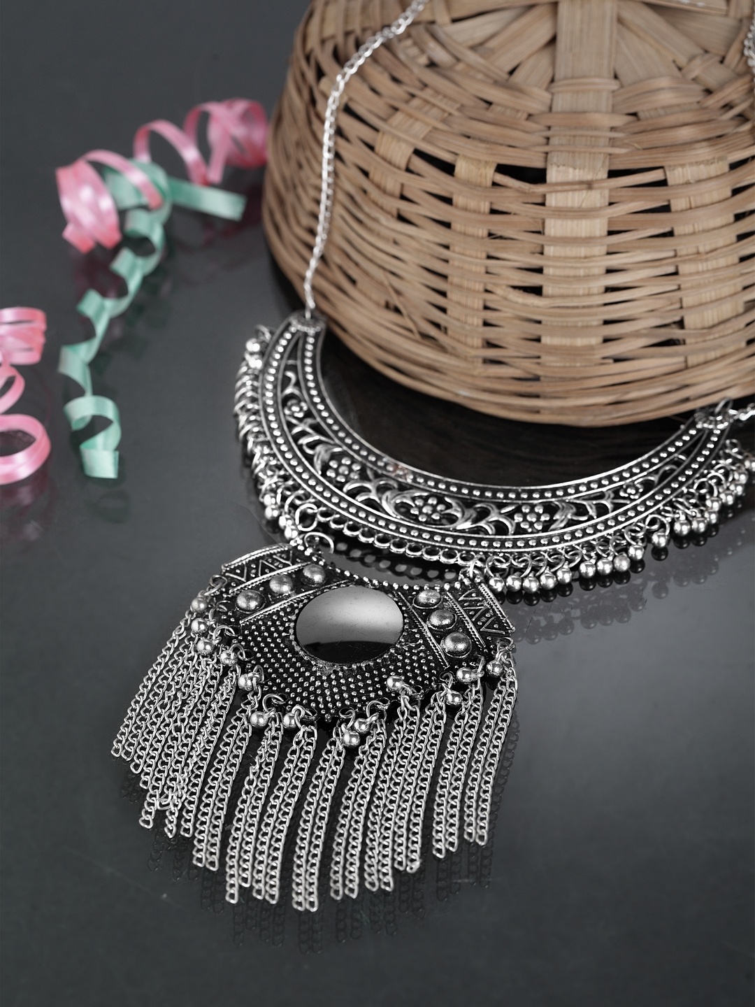

Moedbuille Silver-Plated Brass Oxidised Necklace