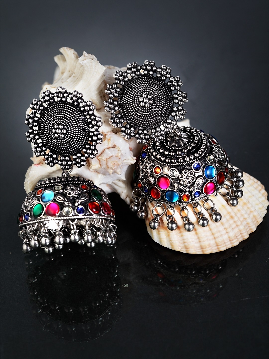 

Moedbuille Multicoloured Dome Shaped Jhumkas, Multi