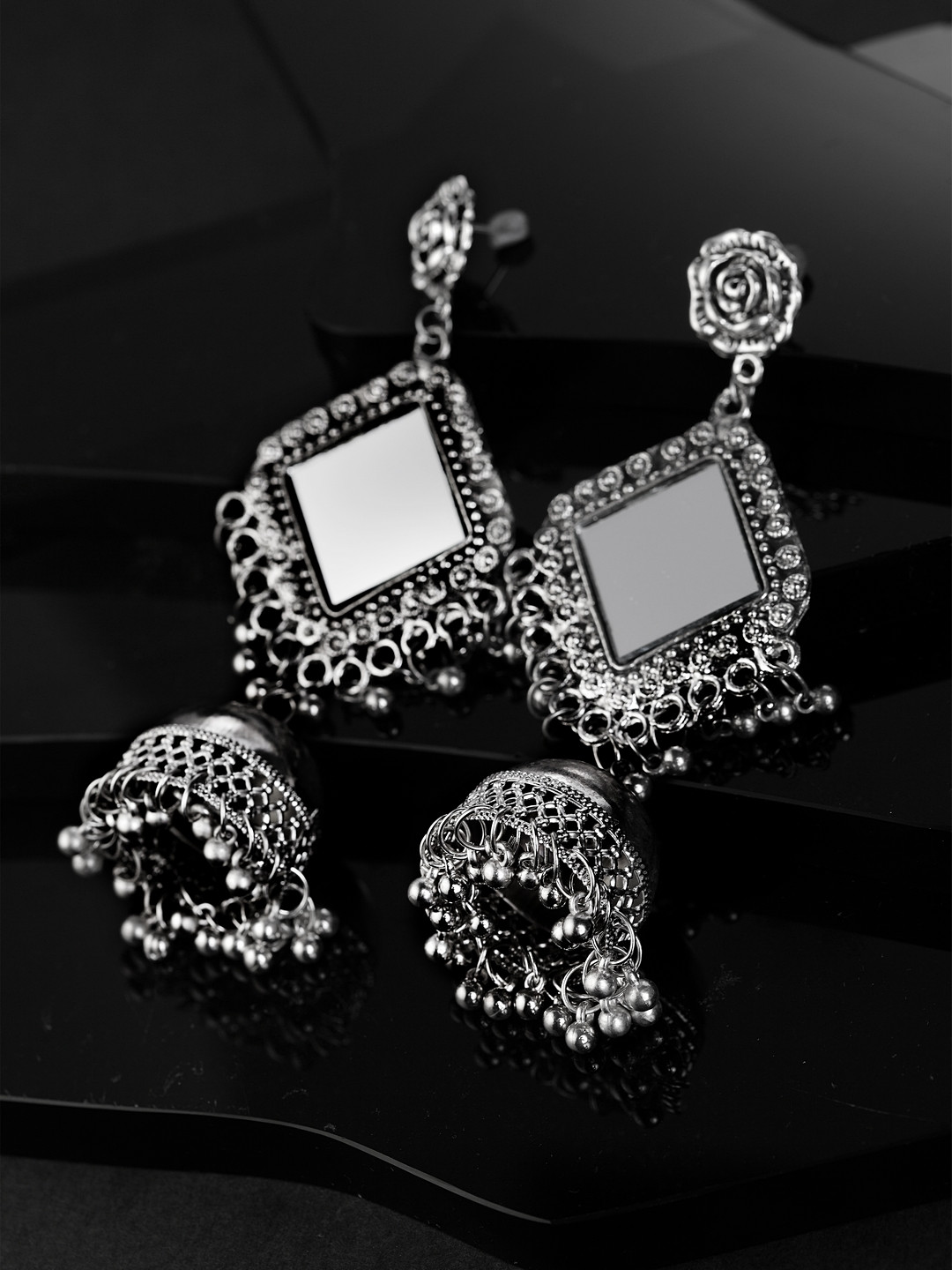 

Moedbuille Silver-Toned Dome Shaped Jhumkas