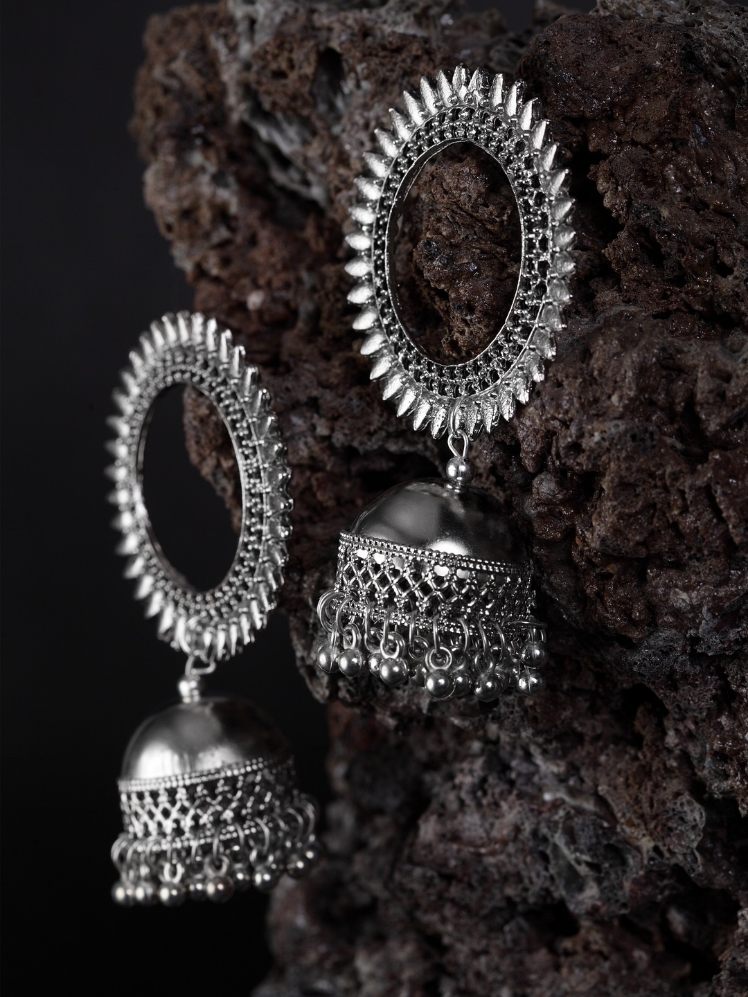 

Moedbuille Silver-Toned Dome Shaped Jhumkas