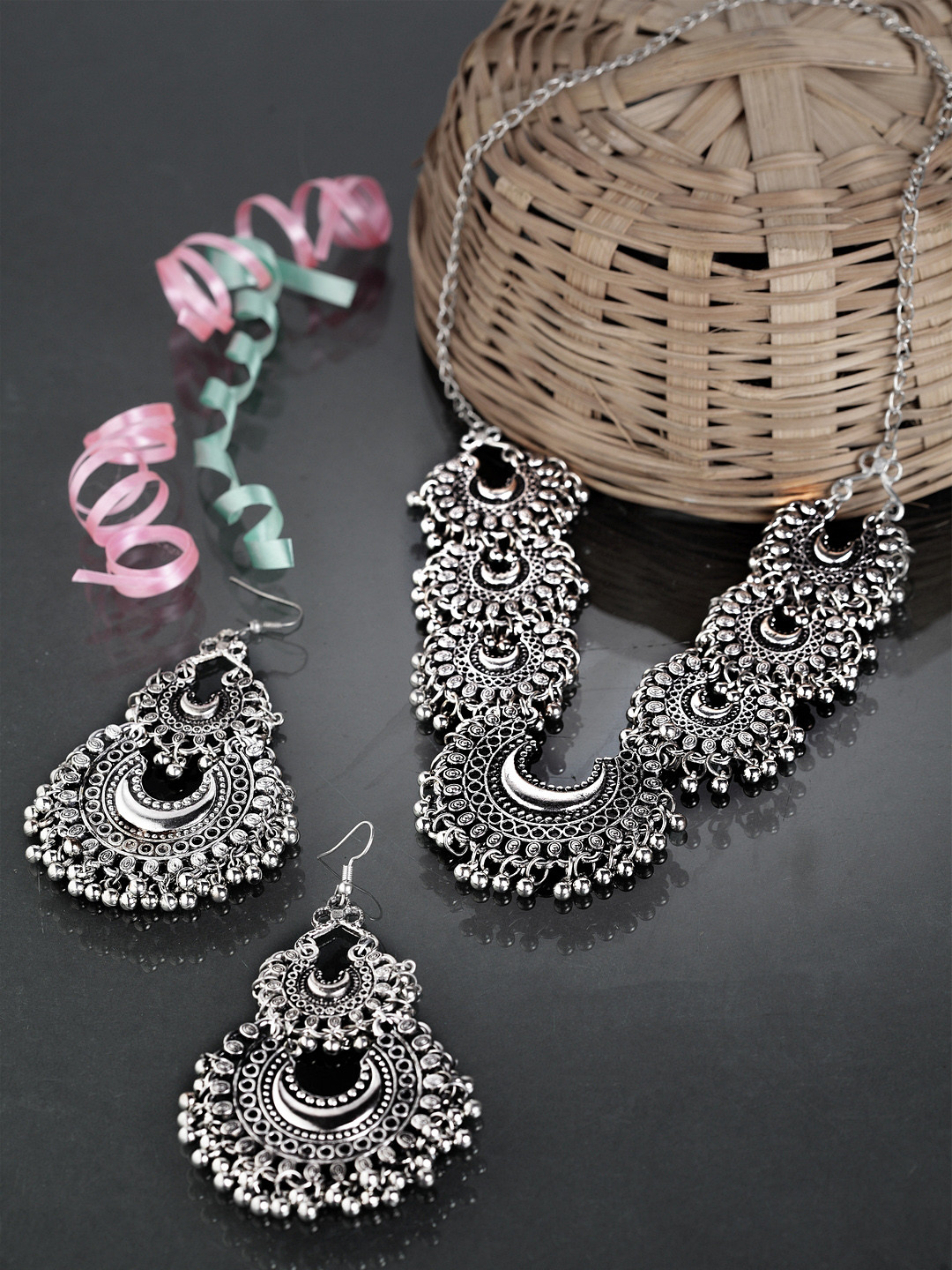 

Moedbuille Handcrafted Oxidised Silver-Plated Brass Jewellery Set