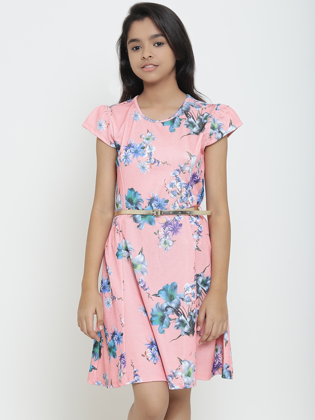 

Natilene Girls Pink & Blue Printed Fit and Flare Dress